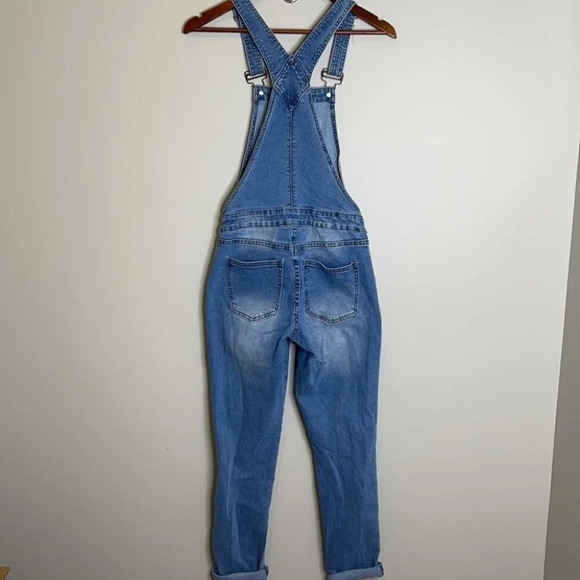 BLUENOTES Denim Overalls Blue Light Wash Bibbed Cotton Tapered Leg Boho Size XS - Picture 6 of 11
